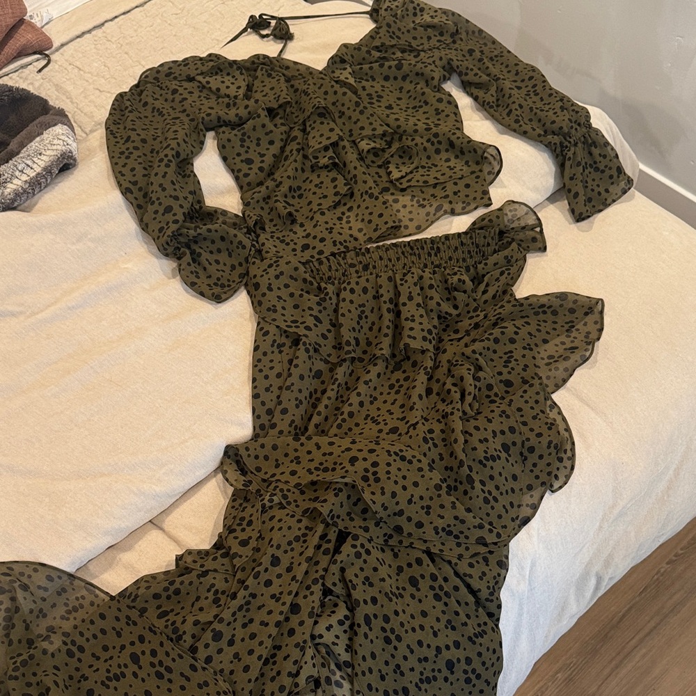Misa Green and Black Polka Dot skirt and top